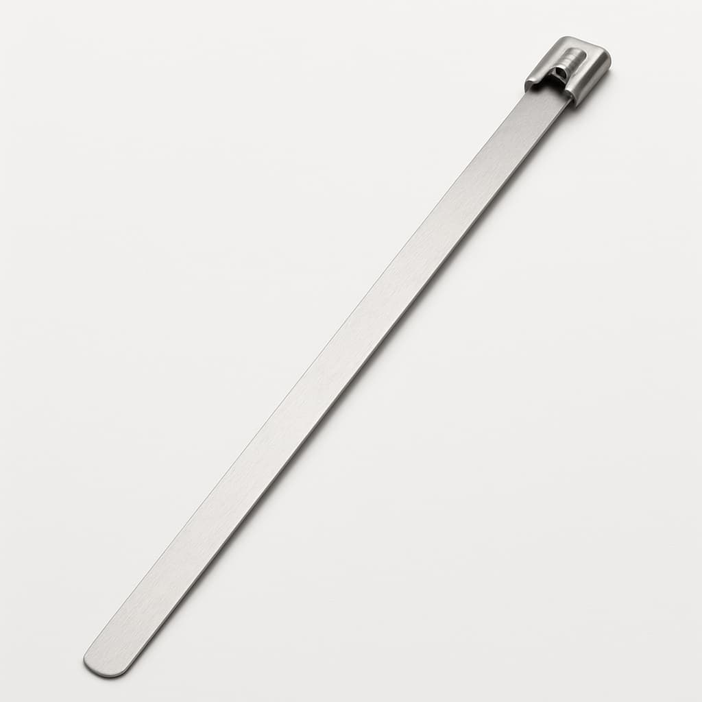 Stainless Steel Ball-Lock Cable Tie, Uncoated, 680 mm x 7.9 mm — illustrative AI-generated image