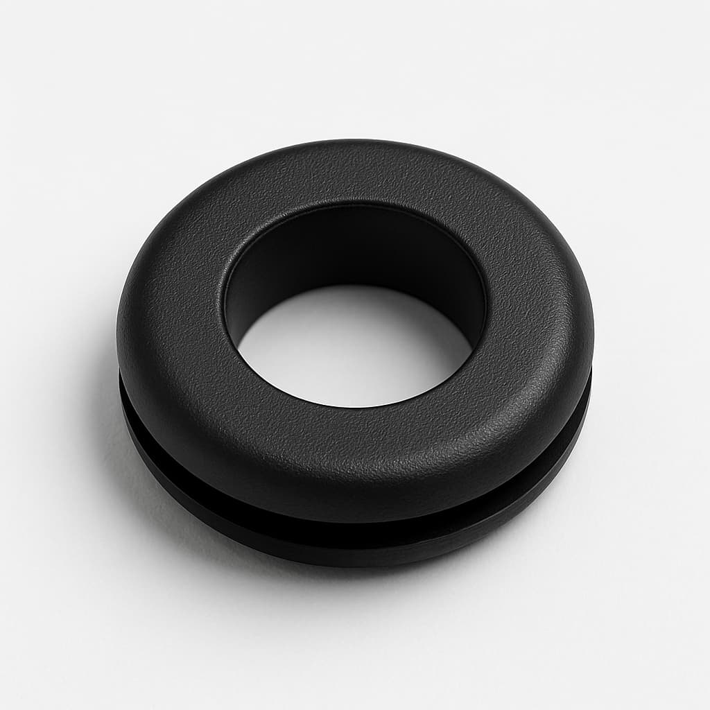 PVC Grommet Black, 10 mm Panel Hole, 6 mm Cable Dia. — illustrative AI-generated image