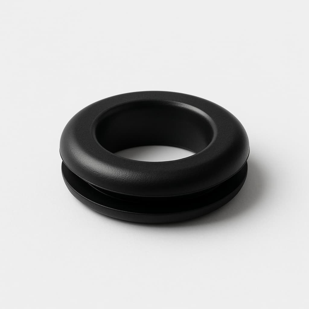 PVC black grommet, 10 mm panel hole — illustrative AI-generated image