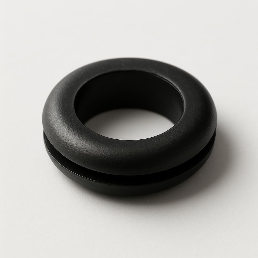 PVC grommet, black, 11 mm panel hole — illustrative AI-generated image