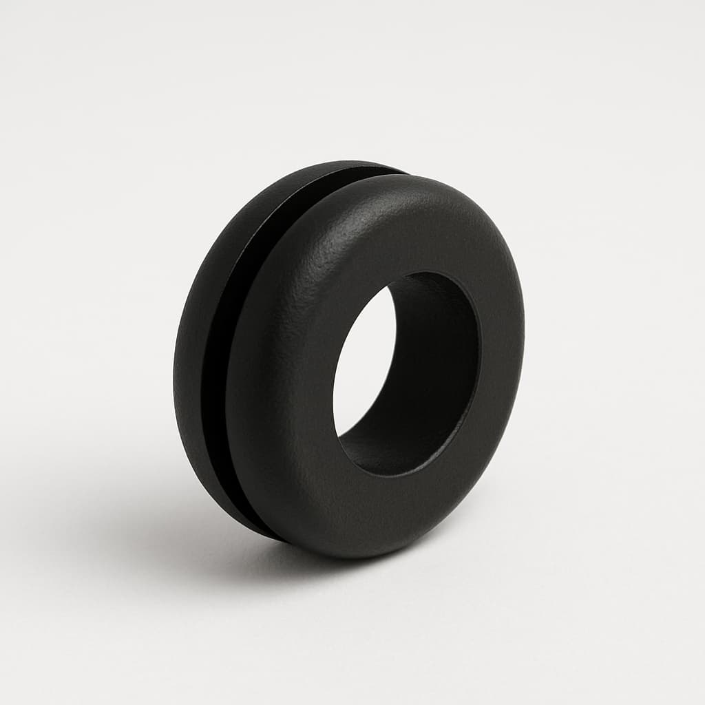 PVC Black Grommet, 11 mm Panel Hole, 6 mm Cable — illustrative AI-generated image