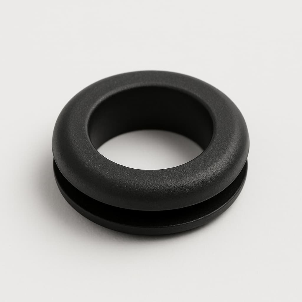 PVC Black Grommet, 6 mm Panel Hole, 3.5 mm Cable — illustrative AI-generated image