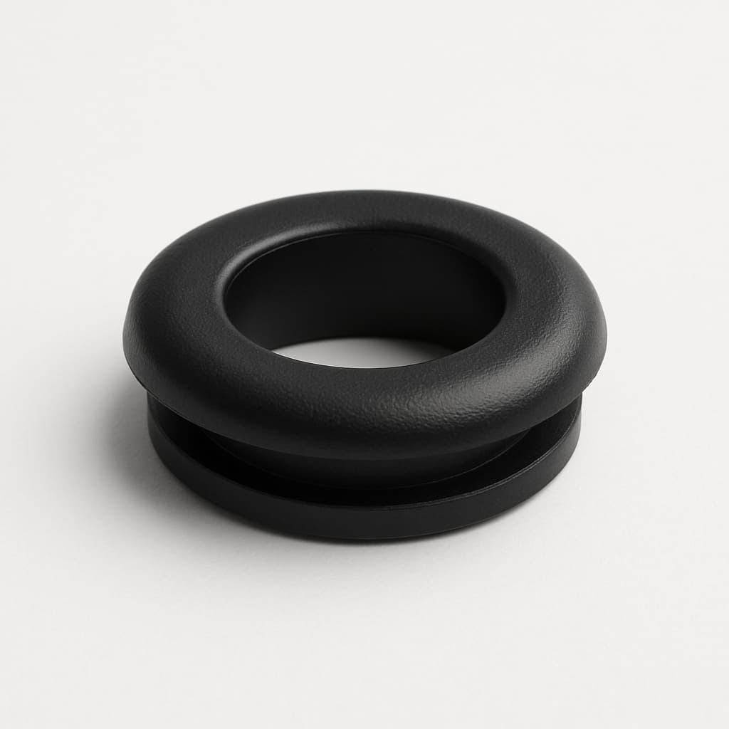PVC Black Grommet, 7 mm Panel Hole — illustrative AI-generated image