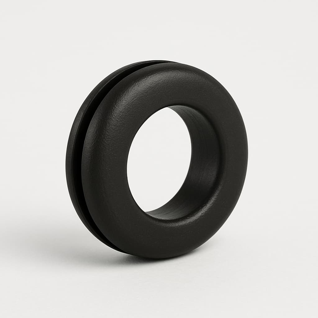 PVC Grommet, Black, 12 mm Panel Hole, 7 mm Cable — illustrative AI-generated image
