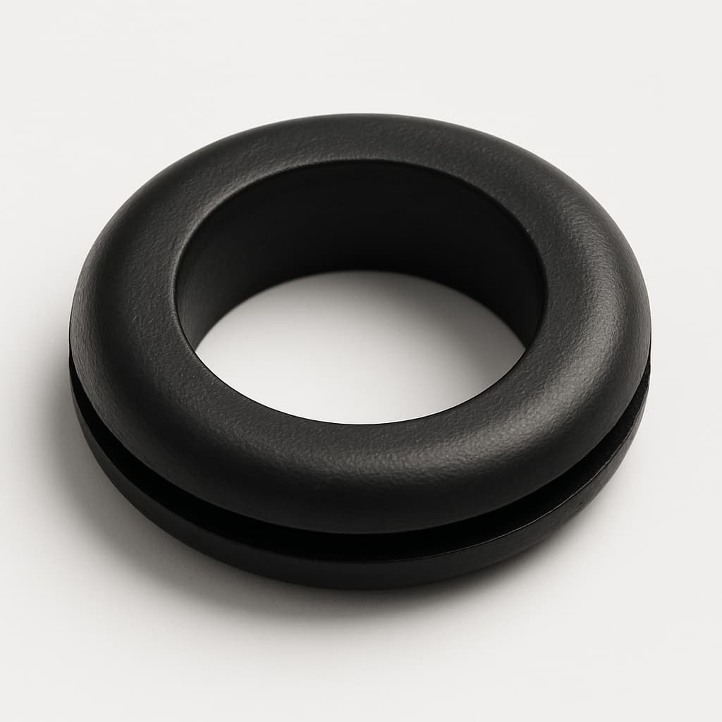 Black PVC Grommet, 15 mm Panel Hole — illustrative AI-generated image