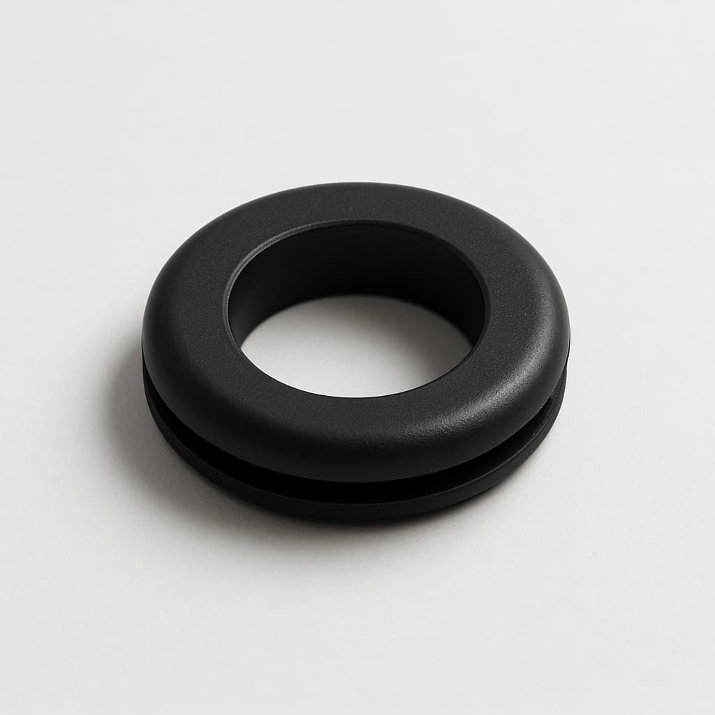 PVC black grommet, 18 mm panel hole — illustrative AI-generated image