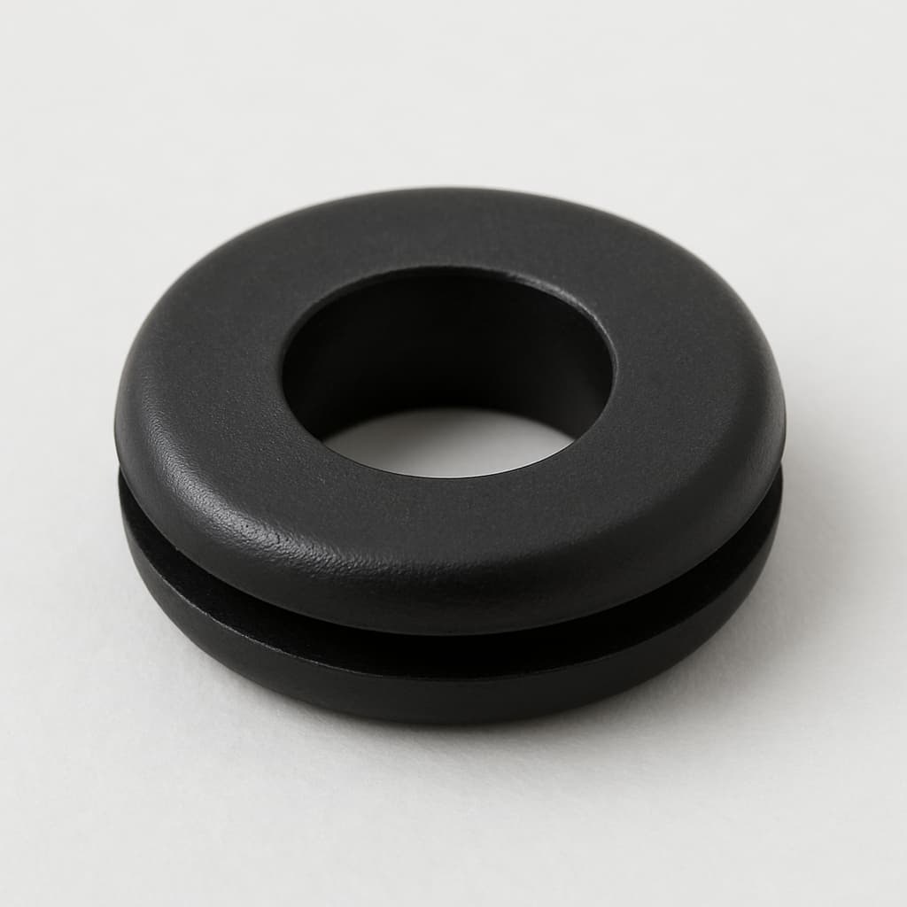 PVC Black Grommet, 18 mm Panel Hole, 13 mm Cable Diameter — illustrative AI-generated image