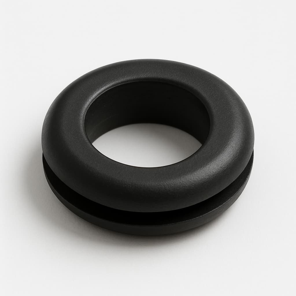 Black PVC Grommet, 18 mm Panel Hole, 13 mm Cable Diameter — illustrative AI-generated image