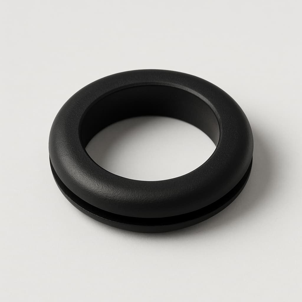 PVC grommet, black, 24 mm panel hole — illustrative AI-generated image