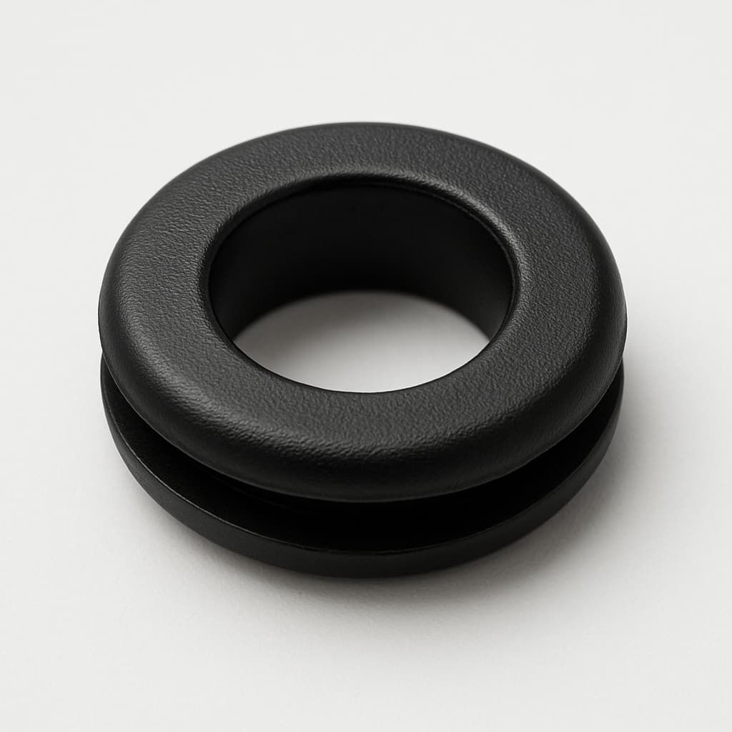 PVC Grommet, Black, 15 mm Panel Hole, 5 mm Panel Thickness, 9 mm Cable Diameter — illustrative AI-generated image