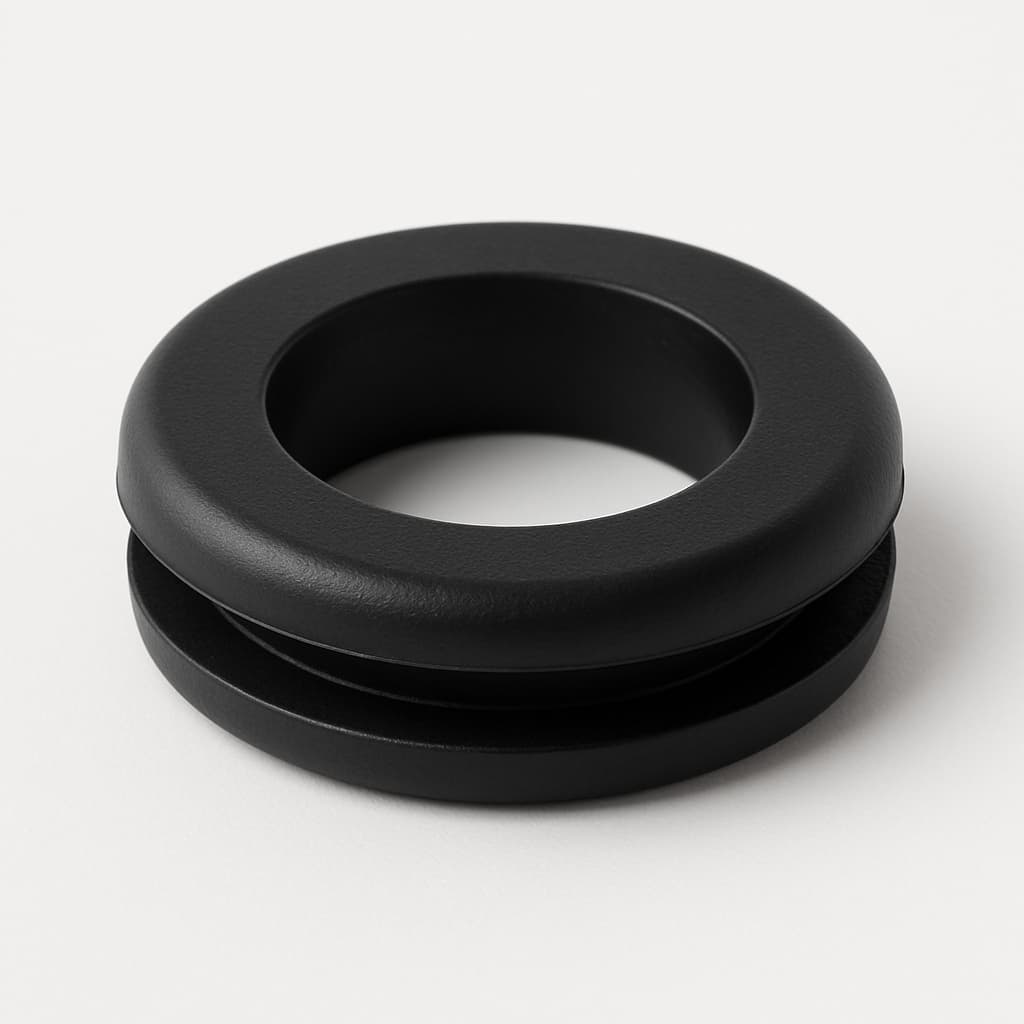 PVC membrane grommet, black, 24 mm panel hole — illustrative AI-generated image