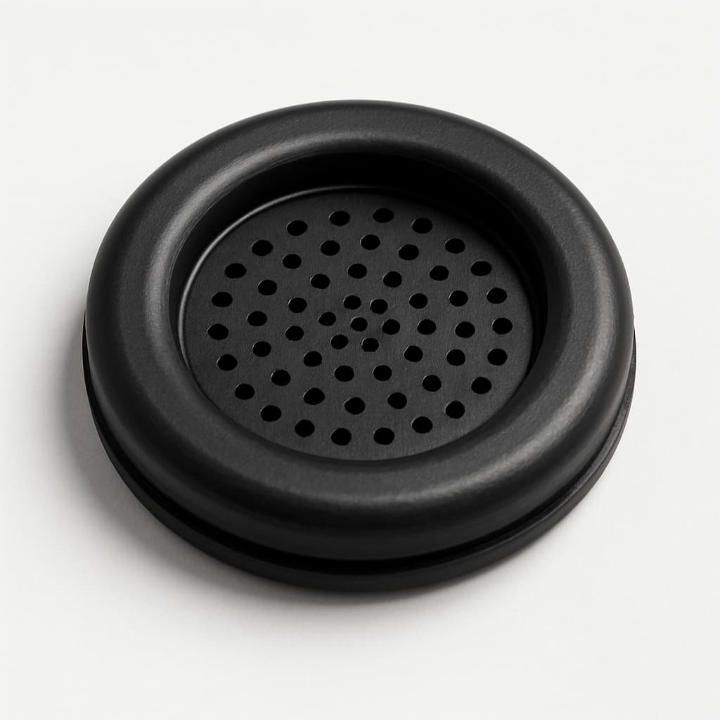 PVC Grommet with Perforated Membrane, Black — illustrative AI-generated image