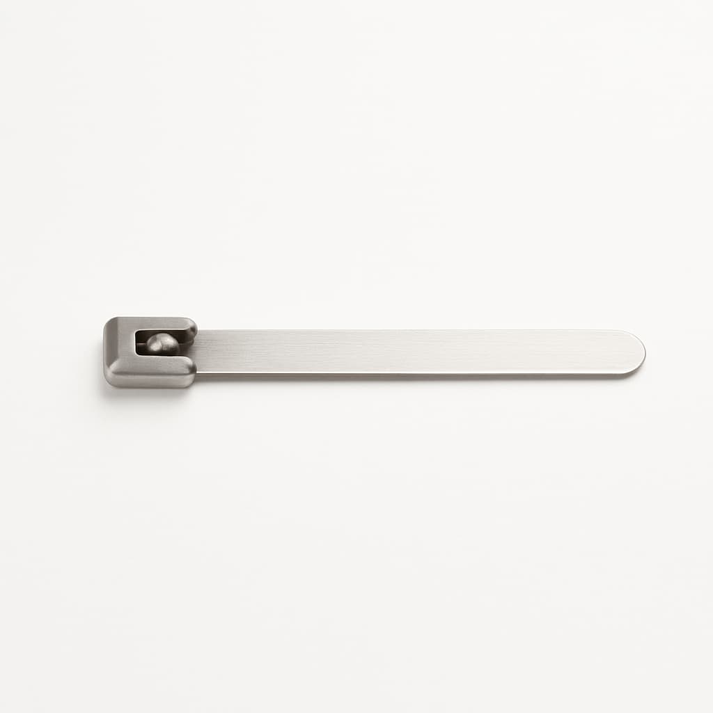 Stainless Steel Ball-Lock Cable Tie, Uncoated, 100 mm x 4.6 mm — illustrative AI-generated image