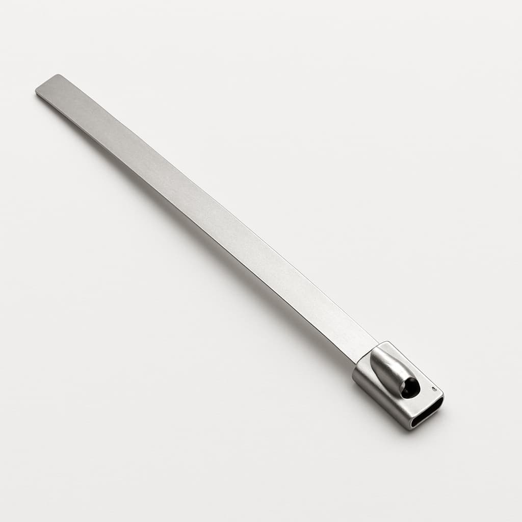 Stainless Steel Ball-Lock Cable Tie, Uncoated, 150 mm x 4.6 mm — illustrative AI-generated image