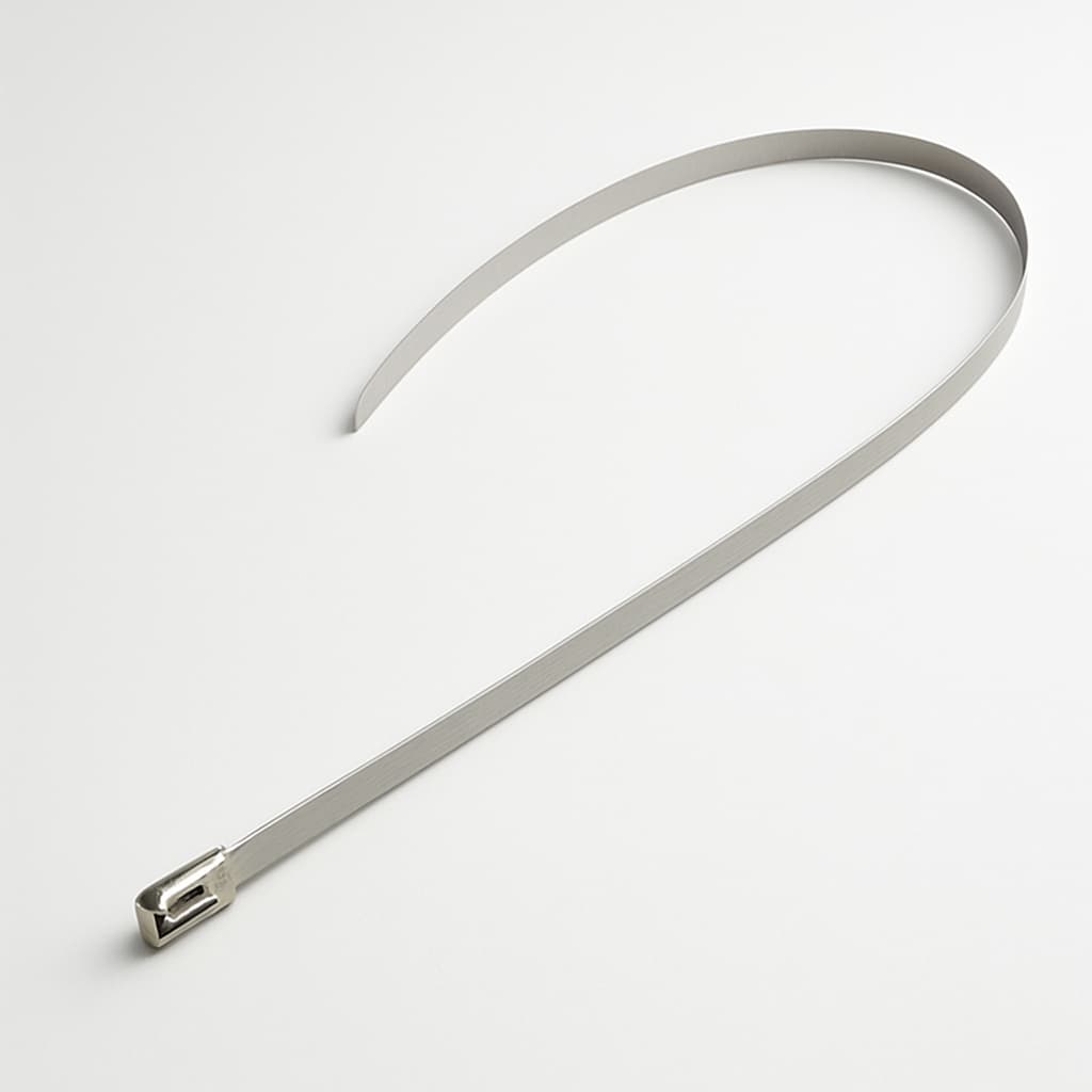Stainless Steel Ball-Lock Cable Tie, Uncoated, 630 mm x 4.6 mm — illustrative AI-generated image