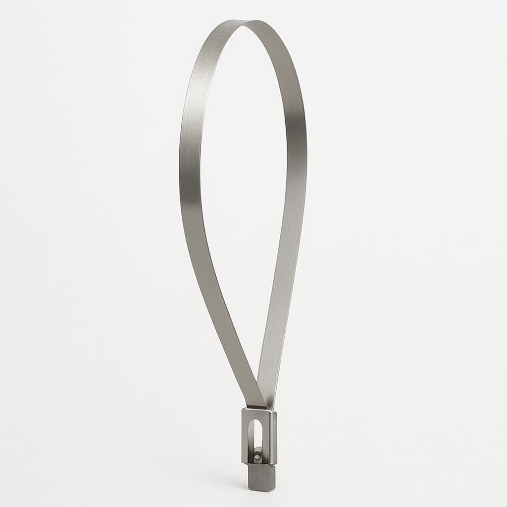 Stainless Steel Ball-Lock Cable Tie, 200 mm x 4.6 mm — illustrative AI-generated image