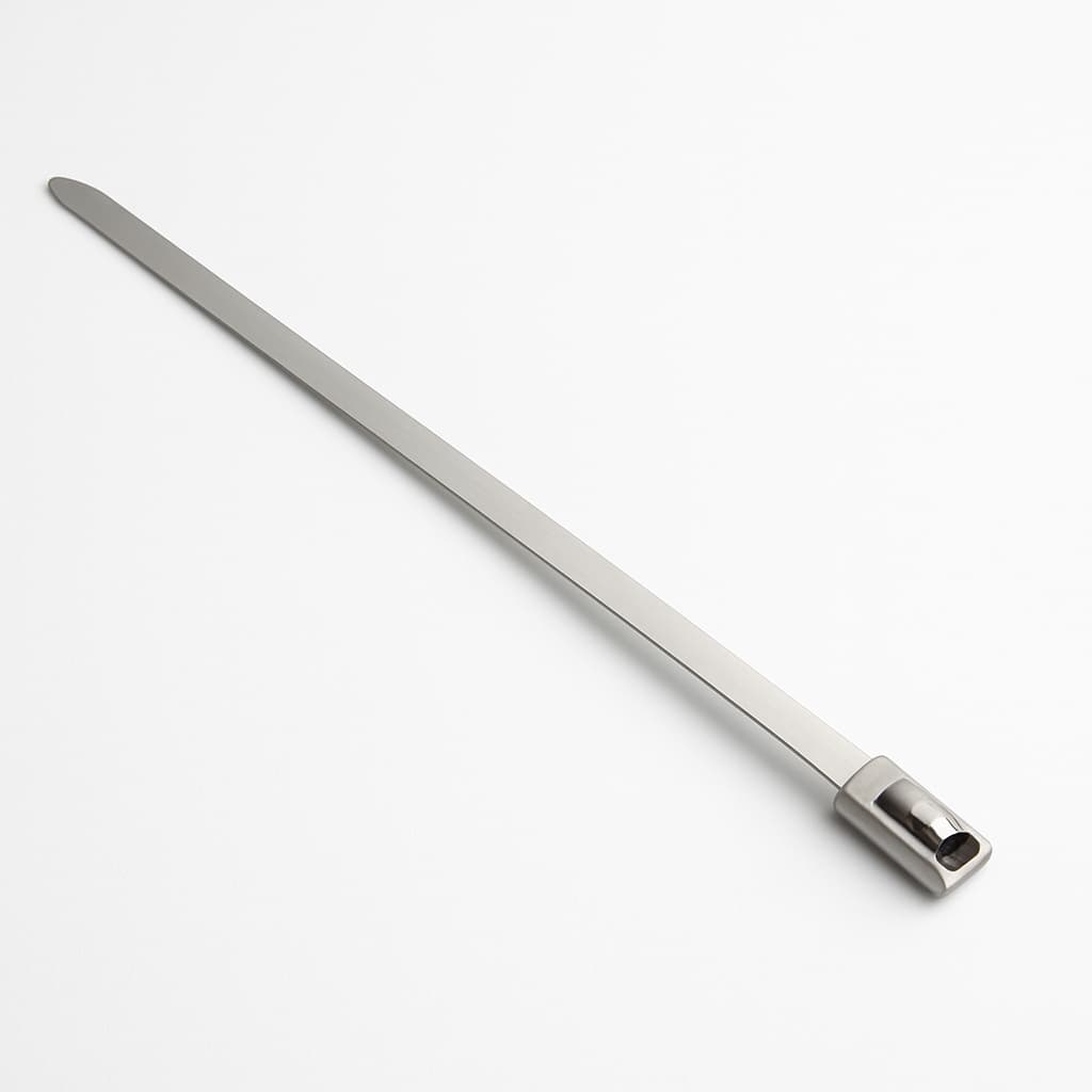 Uncoated S316 Stainless Steel Ball-Lock Cable Tie, 350 mm x 4.6 mm — illustrative AI-generated image