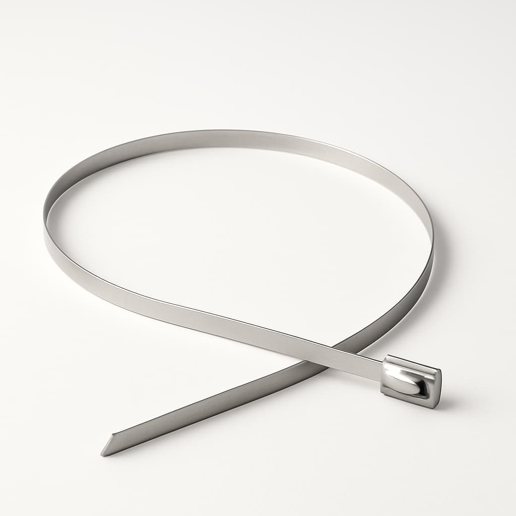 Stainless Steel Ball-Lock Cable Tie, Uncoated, 630 mm x 4.6 mm — illustrative AI-generated image