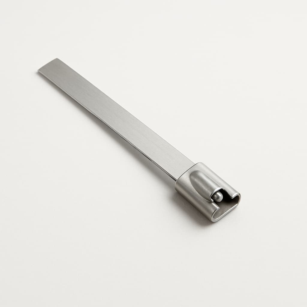 Stainless Steel Ball-Lock Cable Tie, Uncoated, 100 mm x 7.9 mm — illustrative AI-generated image