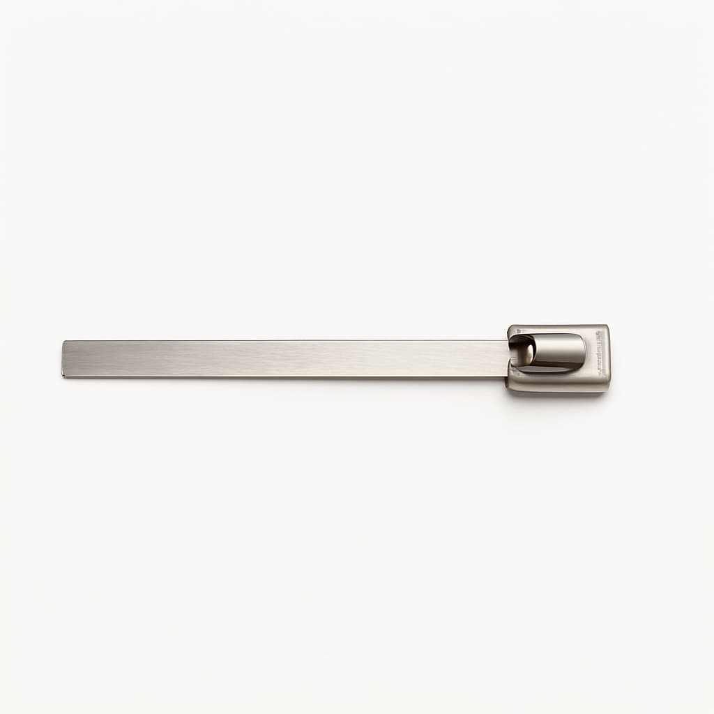 Stainless Steel Ball-Lock Cable Tie, 150 mm x 7.9 mm — illustrative AI-generated image