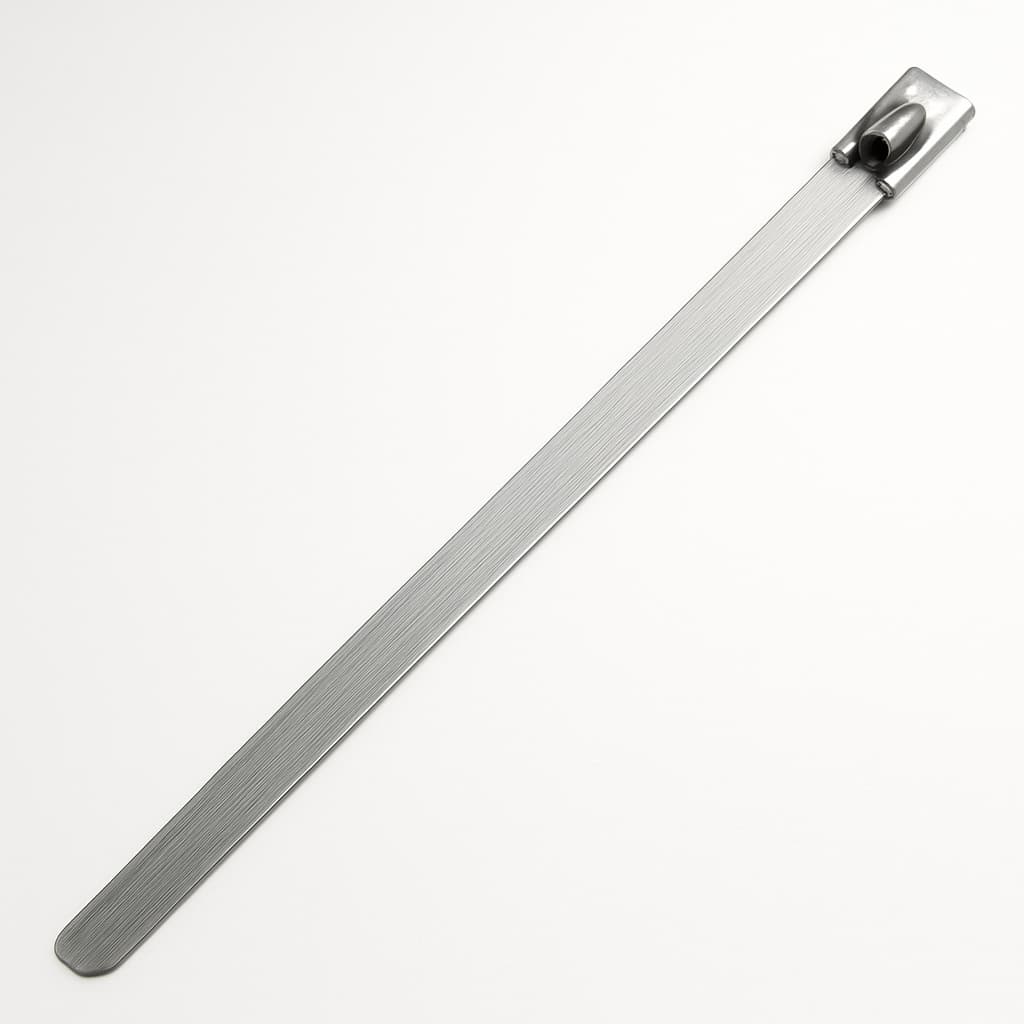 Stainless Steel Ball-Lock Cable Tie 550 mm x 7.9 mm — illustrative AI-generated image