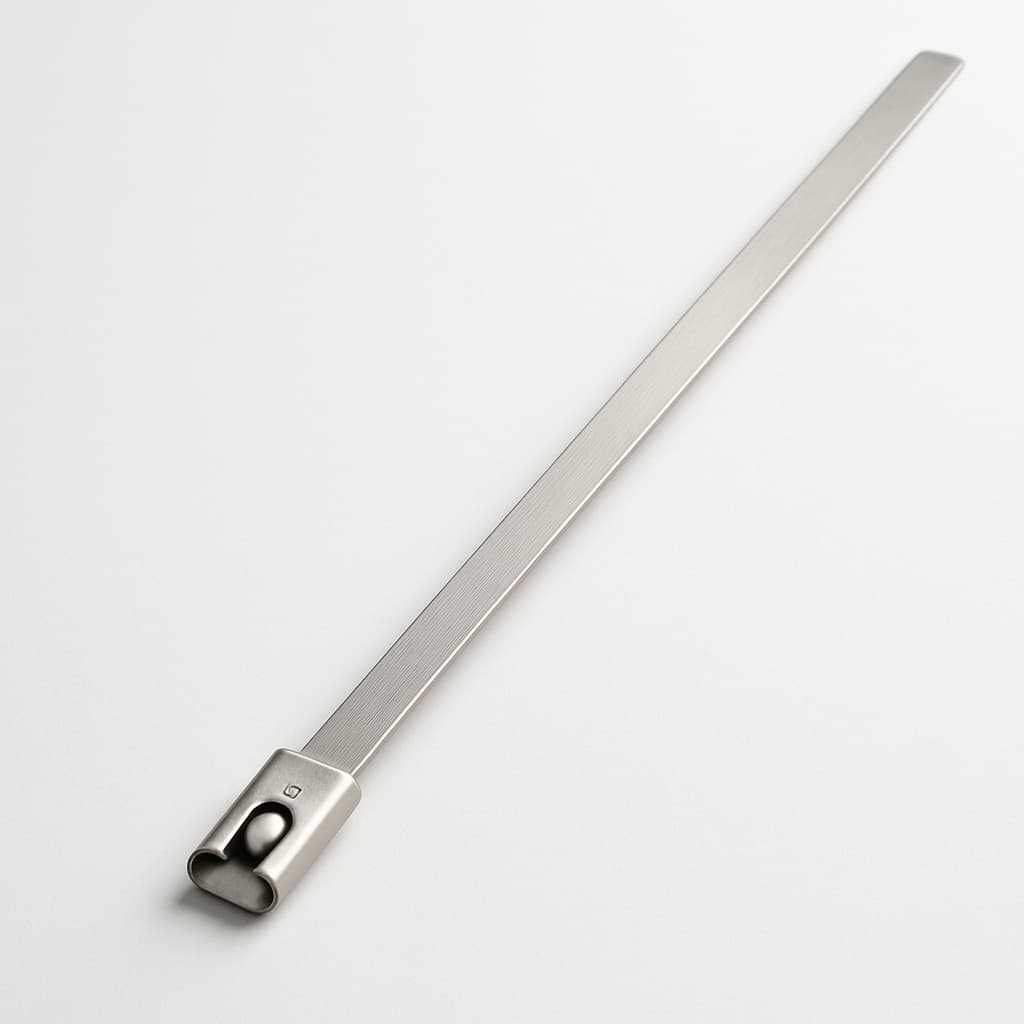 Stainless Steel Ball-Lock Cable Tie, Uncoated, 250 mm x 7.9 mm, S316 — illustrative AI-generated image