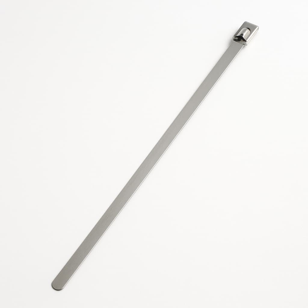 Stainless Steel Ball-Lock Cable Tie, Uncoated, 450 mm x 7.9 mm, S316 — illustrative AI-generated image