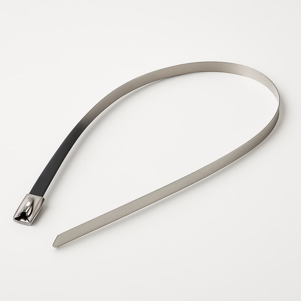 Stainless Steel Ball-Lock Cable Tie, Half Coated, 300 mm x 4.6 mm — illustrative AI-generated image