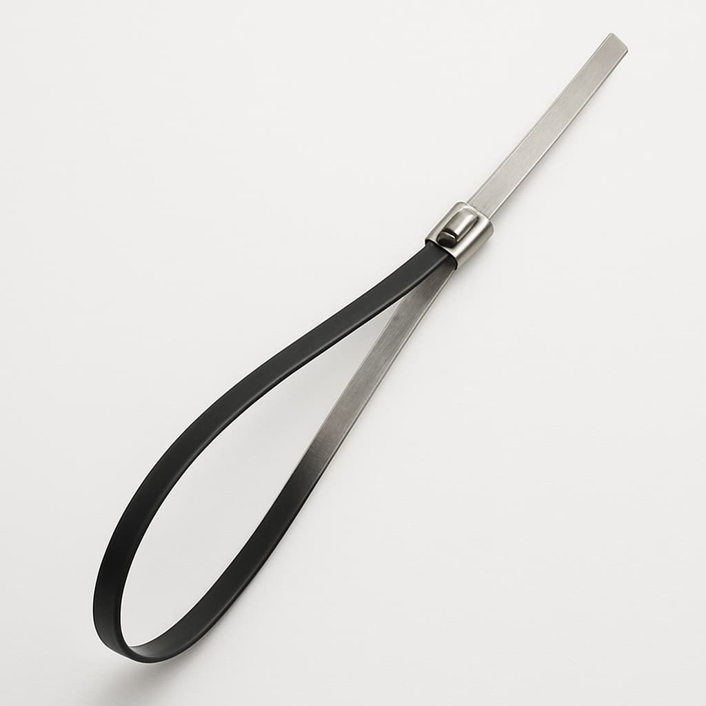 Stainless Steel Ball-Lock Cable Tie, Half Coated, 300 mm x 7.9 mm — illustrative AI-generated image
