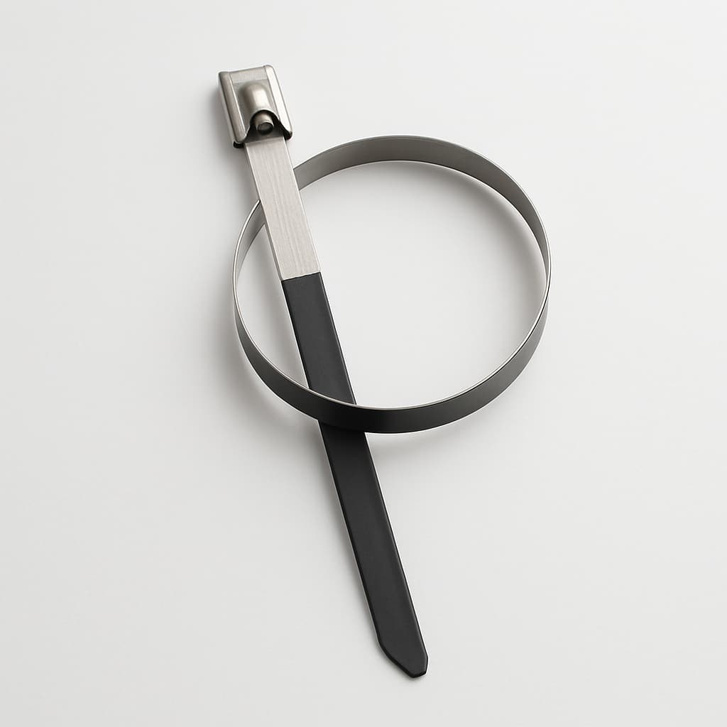 Stainless Steel Ball-Lock Cable Tie, Half Coated, 550 mm x 7.9 mm, S316 — illustrative AI-generated image