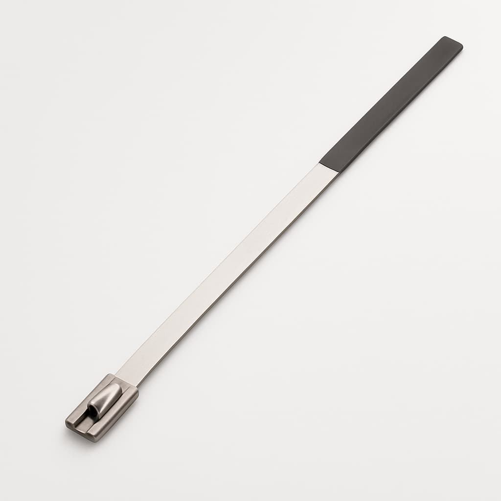 Stainless Steel Cable Tie, Ball-Lock, Half Coated, 600 mm x 7.9 mm, S316 — illustrative AI-generated image