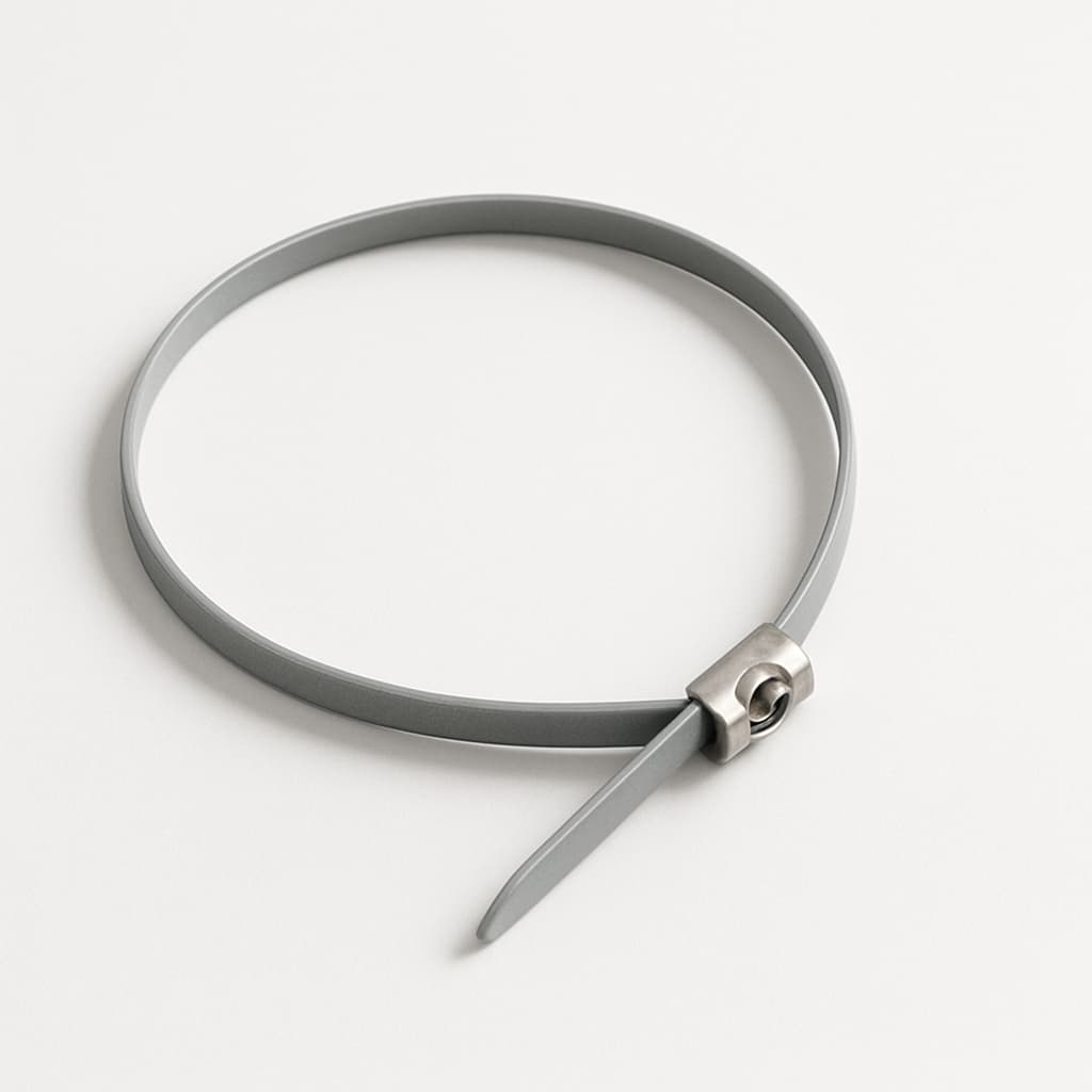 Stainless Steel Ball-Lock Cable Tie, Fully Coated, 200 mm x 4.6 mm — illustrative AI-generated image