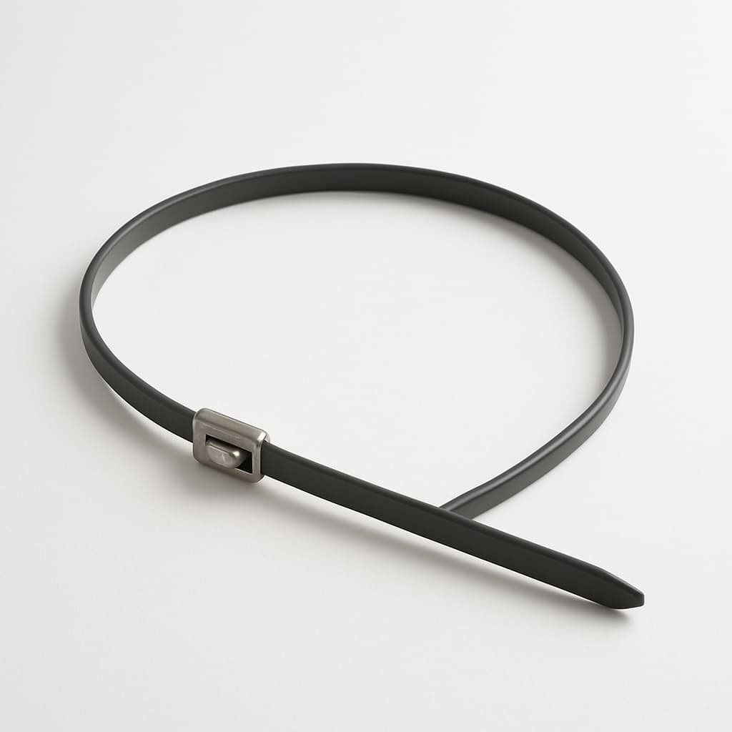 Stainless Steel Ball-Lock Cable Tie, Fully Coated, 250 mm x 4.6 mm, S316 — illustrative AI-generated image