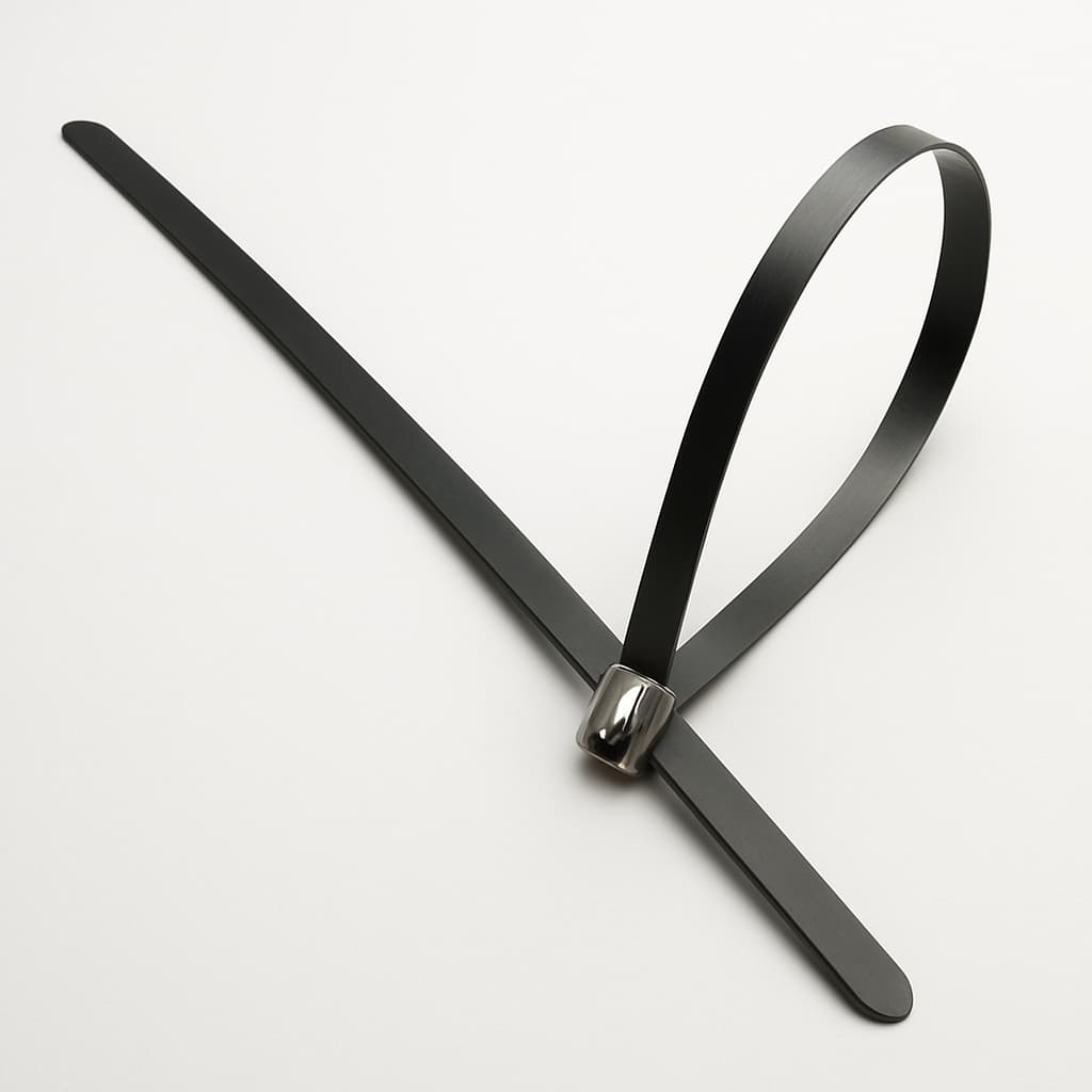 Stainless Steel Ball-Lock Cable Tie, Full Coated, 550 mm x 4.6 mm, S316 — illustrative AI-generated image