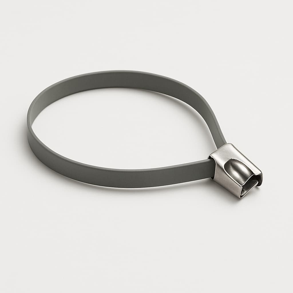 Stainless Steel Ball-Lock Cable Tie, Full Coated, 150 mm x 7.9 mm — illustrative AI-generated image
