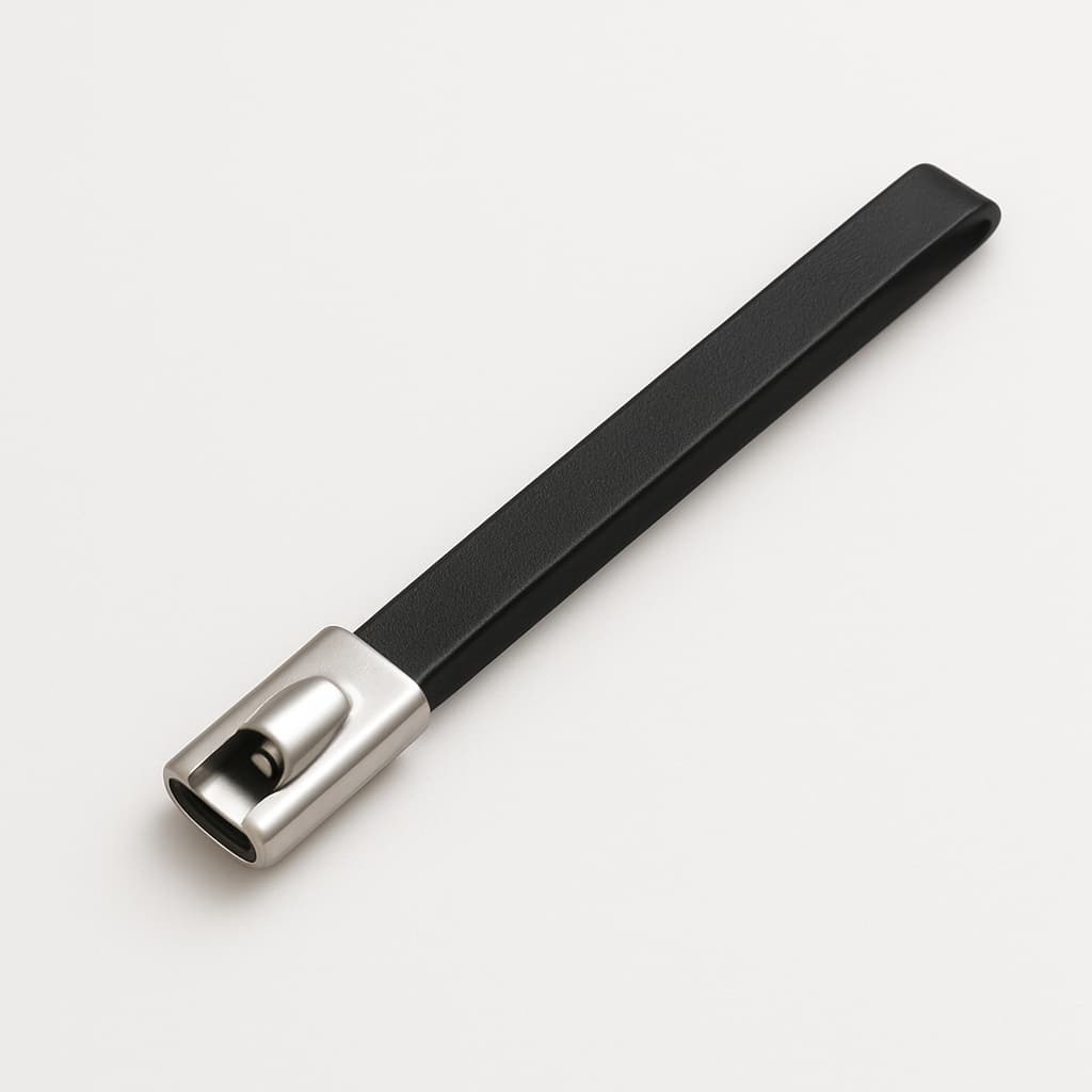 Stainless Steel Ball-Lock Cable Tie, Full Coated, 150 mm x 7.9 mm, S316 — illustrative AI-generated image