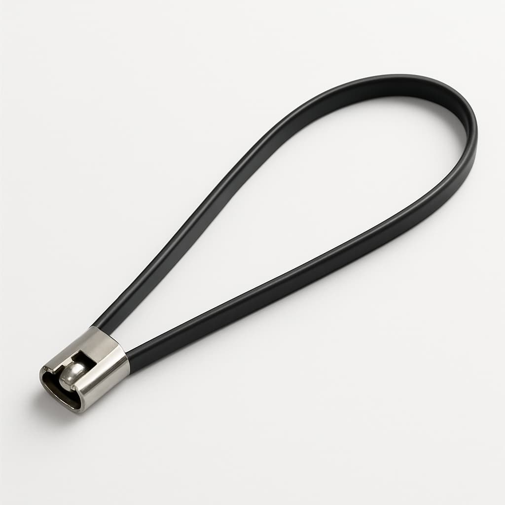 Stainless Steel Ball-Lock Cable Tie, Fully Coated, 200 mm x 7.9 mm — illustrative AI-generated image