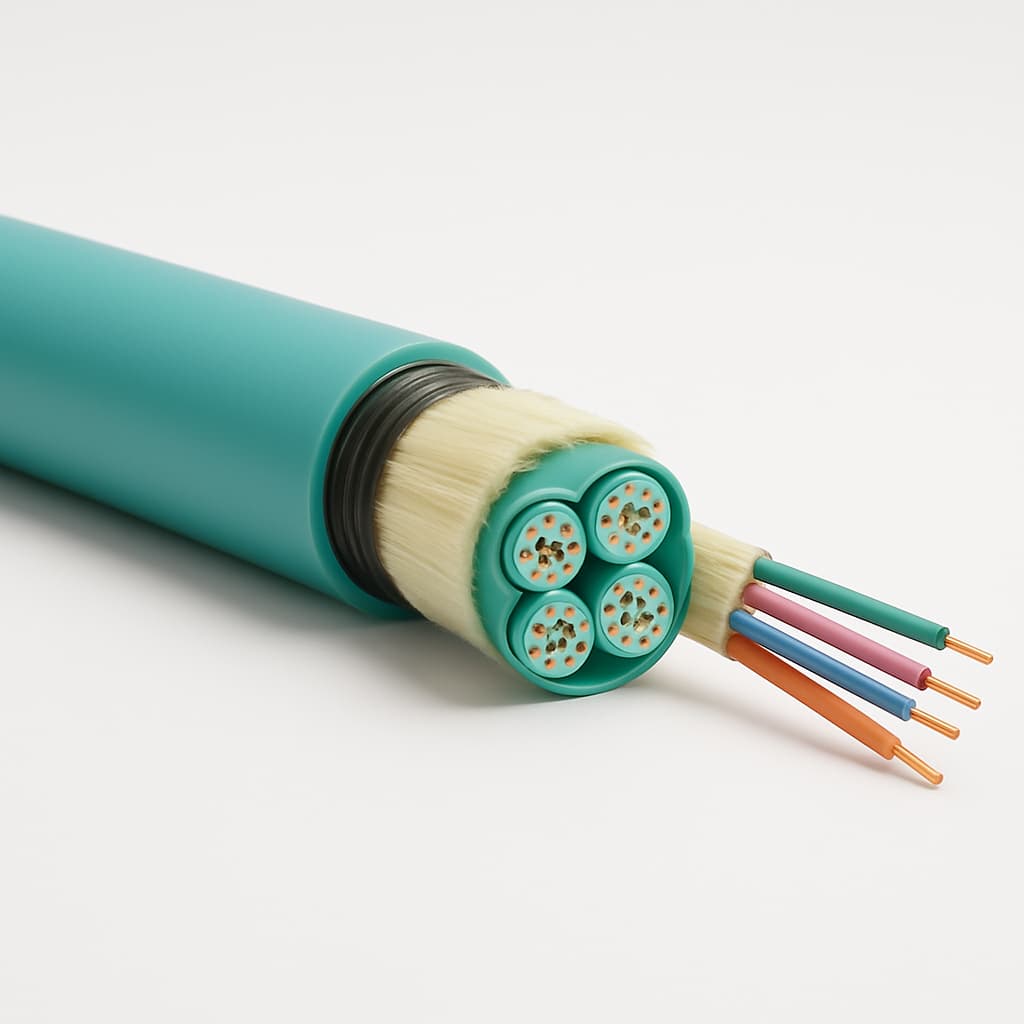 Telegartner Universal Cable A/I-DQ(ZN)BH 4x12G50/125 OM3 — illustrative AI-generated image