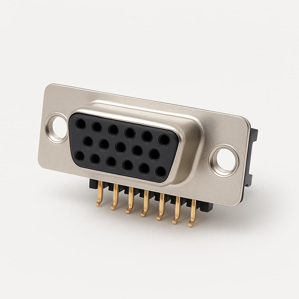 Molex / FCT F15S41G2-1241 D-sub 15P RA PCB female connector — illustrative AI-generated image