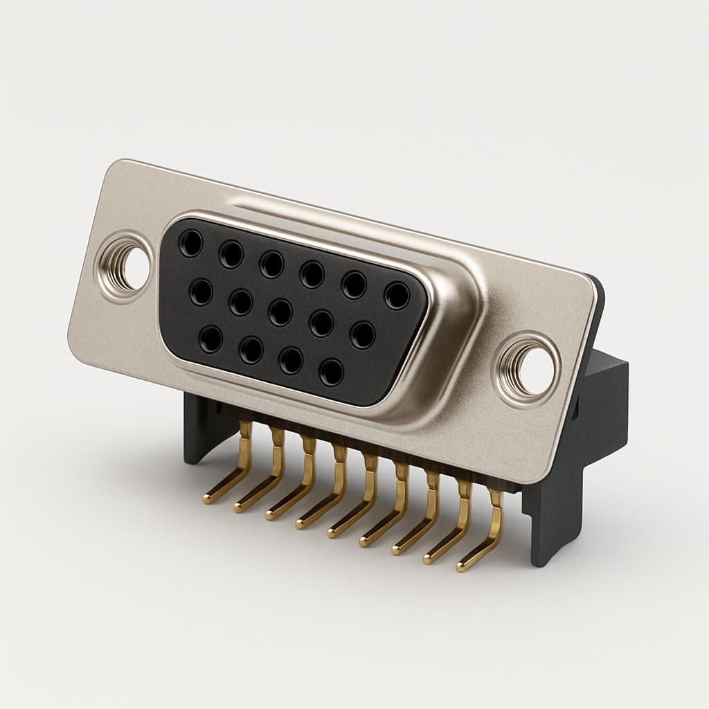 Molex / FCT FH15S5G2-1002 D-Sub 15P Female Angled PCB Connector — illustrative AI-generated image