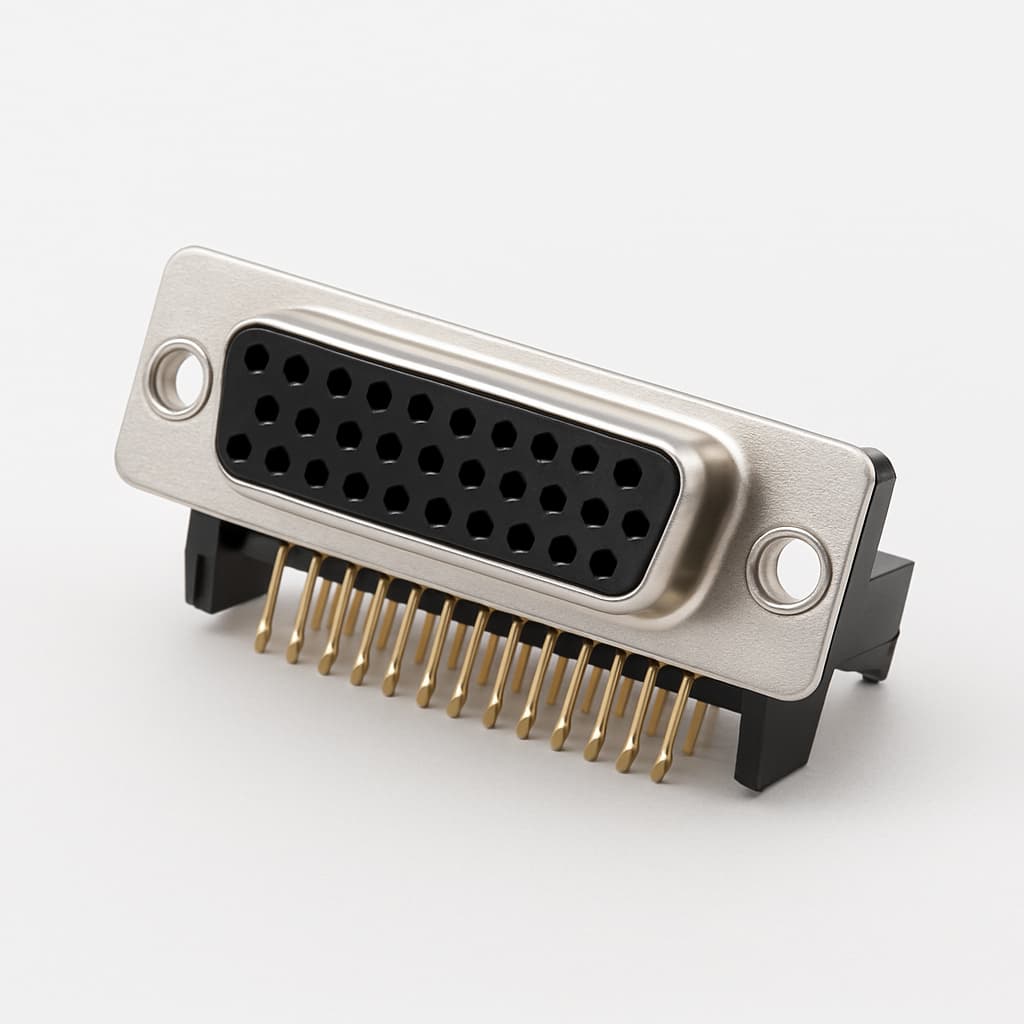 FH25S5G2-1002 D-Sub 25P Female Angled PCB Connector — illustrative AI-generated image