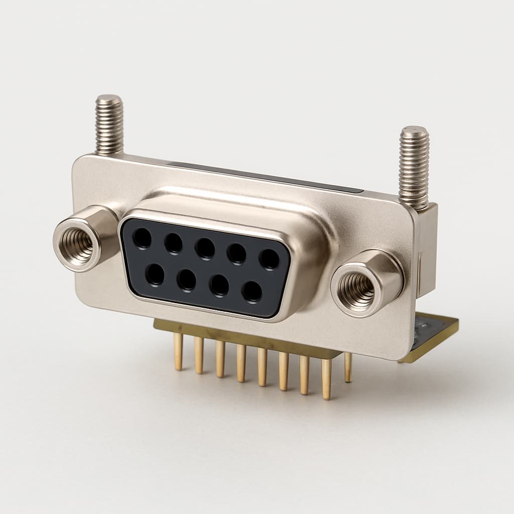 Molex / FCT 1731091964 (F09S5G2-0994) D-Sub 9P Female Angled PCB Connector with Bracket — illustrative AI-generated image