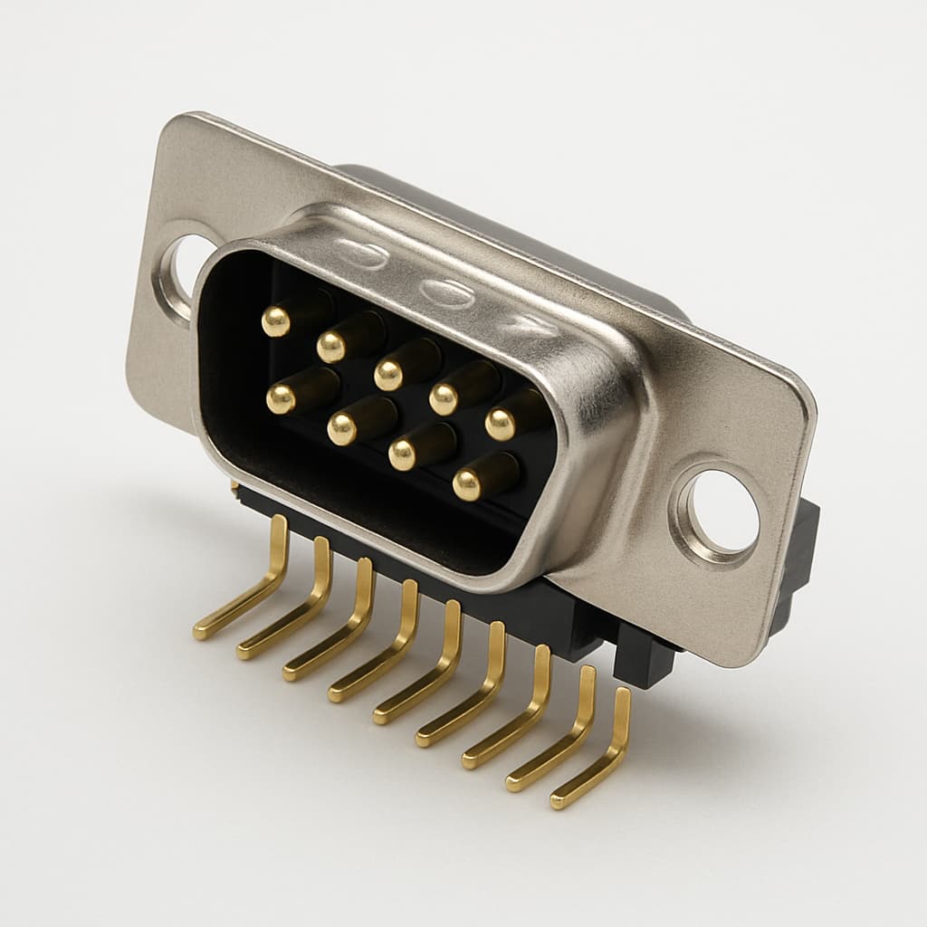 Molex / FCT 1731090579 (F09P5G2-0478) D-Sub RA PC Plug, 09 Pin — illustrative AI-generated image