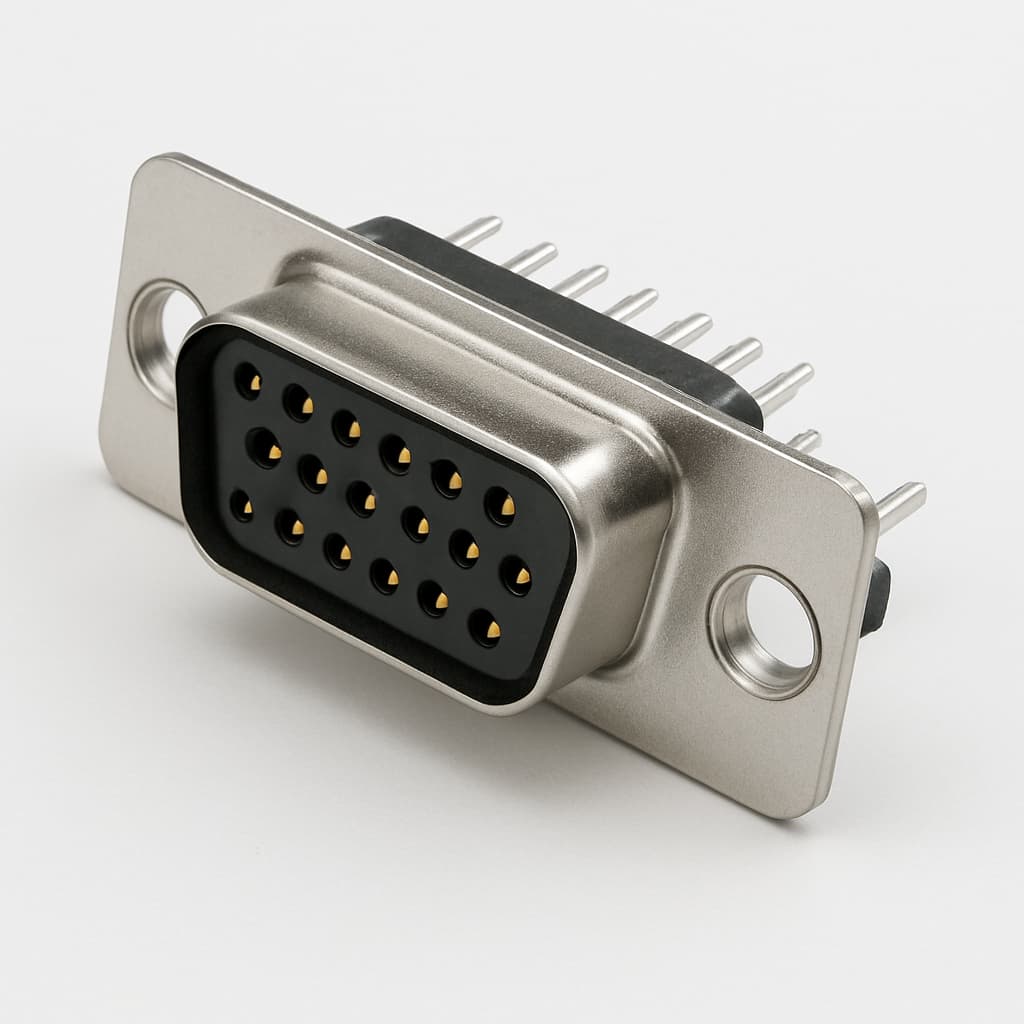 Molex / FCT 1731090200 (F15S5G1-1004) D-Sub RA PC Receptacle — illustrative AI-generated image