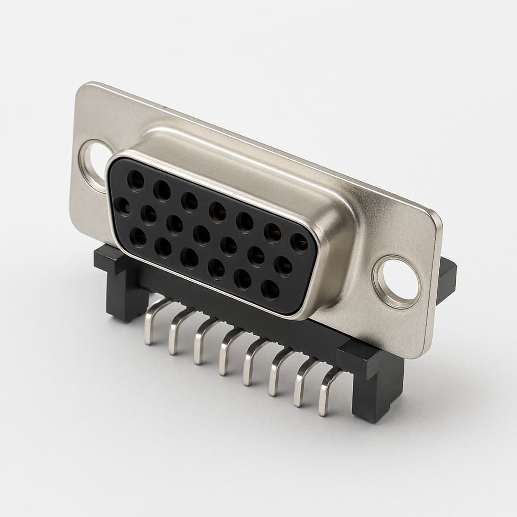 Molex / FCT 1731090220 (F15S5G3-1004) D-SUB RA PC Receptacle — illustrative AI-generated image