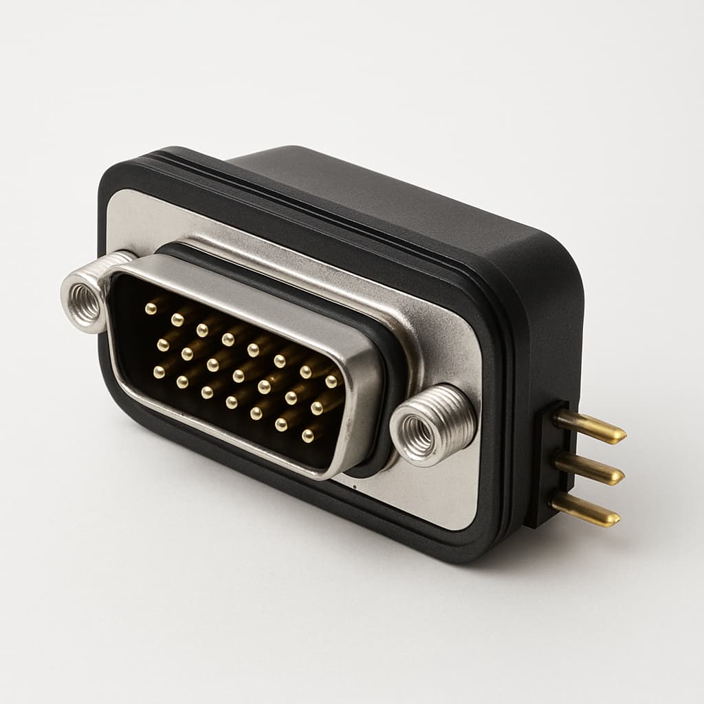 Molex / FCT 1731100244 (F25P35G2-0668) D-Sub Plug, 25 Pin, IP67 — illustrative AI-generated image
