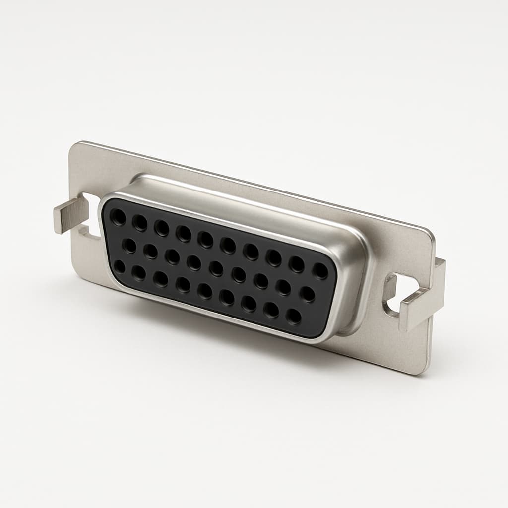 Molex / FCT 1731090143 (F25S1G1-0982) D-Sub PC Receptacle, 25 Pin, with Snap-In — illustrative AI-generated image