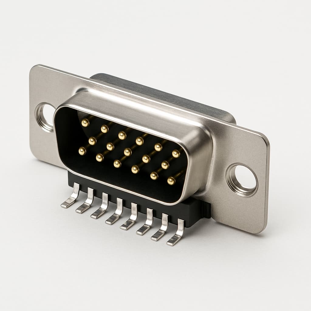 Molex / FCT 1731090227 (FSLT09P107G1) SMT D-SUB RA PC Plug — illustrative AI-generated image