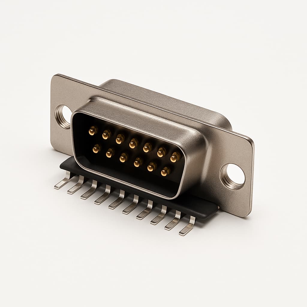 Molex / FCT 1731090325 (FSLT15P101G1) SMT D-Sub Plug, 15 Pin — illustrative AI-generated image