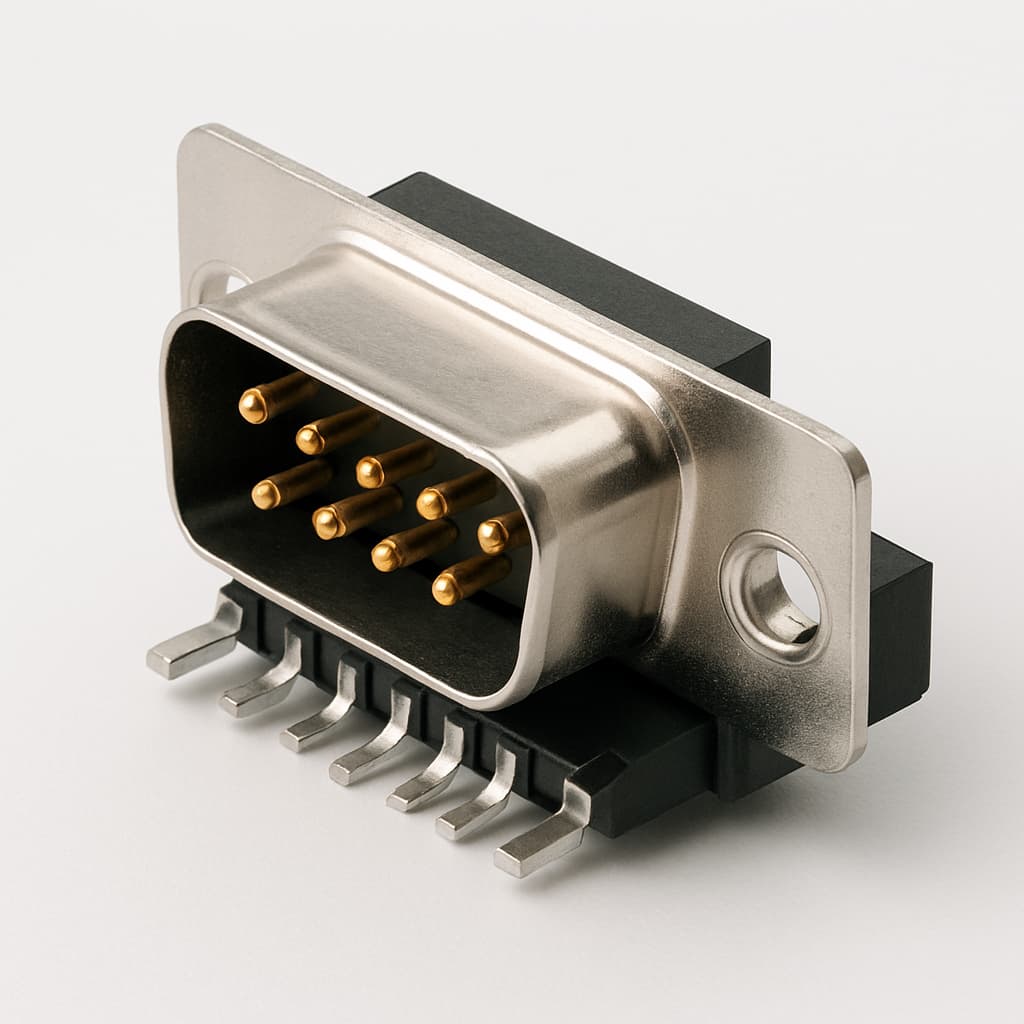 Molex / FCT 1731090686 (FSLU09P101G1) SMT D-SUB RA PC Plug 09 PN — illustrative AI-generated image